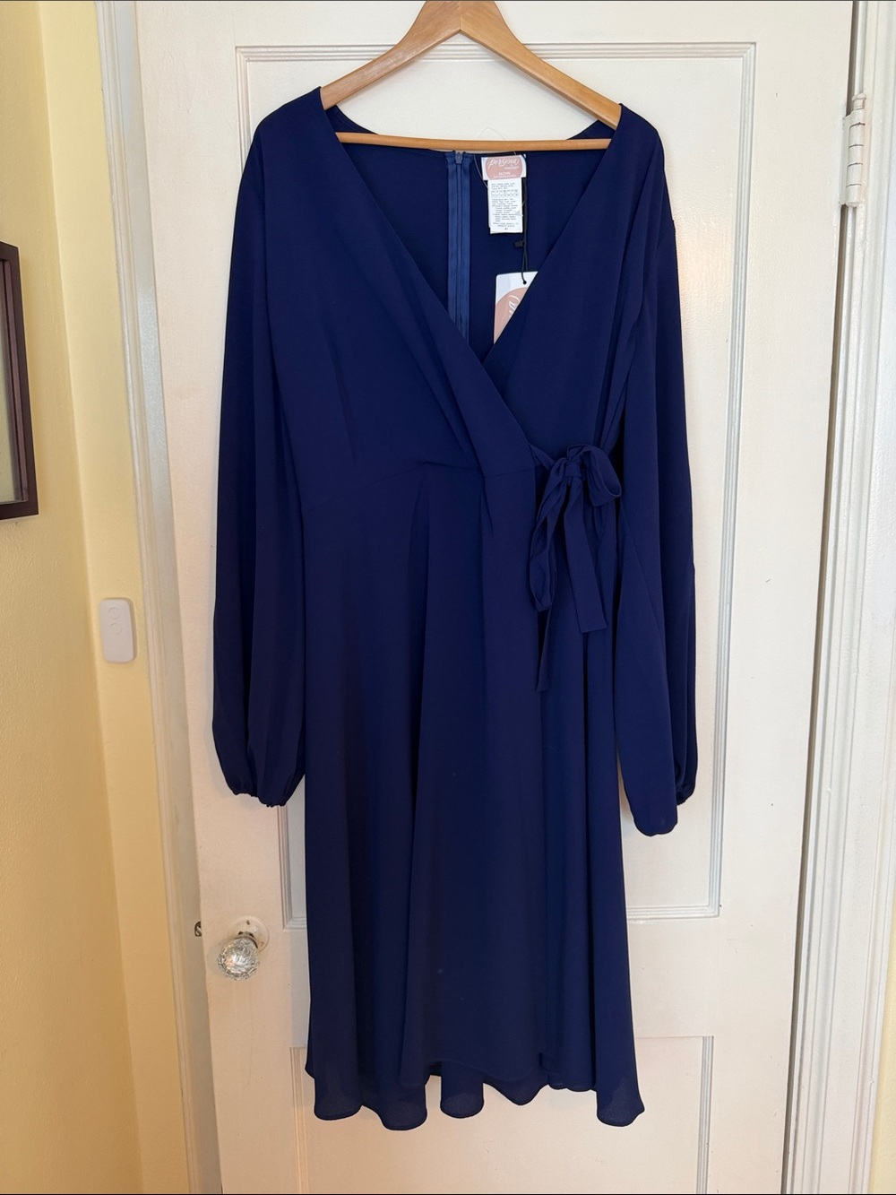 Marina Rinaldi Navy Faux Wrap-Style Midi Dress with Side Tie